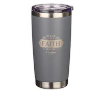 Christian Art Gifts Vaso de viaje aislado al vacío de doble pared de acero inoxidable para hombres y mujeres: Walk by Faith - 2 Corinthians 5:7 versículo bíblico inspirador, gris carbón, 18 onzas