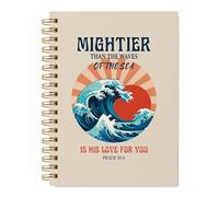 Christian Bible Journal for Women, Retro Nautical Christian Prayer Spiral Notebook, Mightier Than The Waves Scripture Journaling Notebooks for Note Taking, Religious Gifts Ideas For Women -A33