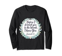 Christian Bible Pro-Life Cita Jeremías 1:5 Creyente Floral Manga Larga