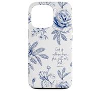 Christian Bible Verse Psalm Blue Toile French Florals Carcasa para iPhone 13 Pro