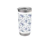 Christian Bible Verse Psalm Blue Toile French Florals Vaso térmico de acero inoxidable de doble pared