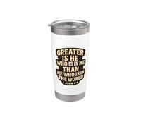 Christian Bible Verse Quote Jesus Greater Is He Who Is In Me Vaso térmico de acero inoxidable de doble pared