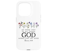 Christian Bible Verse Romans 8:28 We Know God Works for Good Carcasa para iPhone 15 Pro