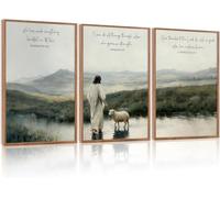 Christian Bible Verses Canvas Wall Art Vintage Jesus with Lamb Wall Decor, Jesus Canvas Poster for Decoración de sala de estar(70x100cm x 3/Inner frame)