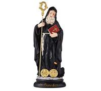 Christian Brands Estatua de San Benito para decoración del hogar, decoración de estantes y mantos, figura de San Benito con Biblia y Crozier, regalo religioso de 8 pulgadas