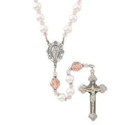 Christian Brands Rosario rosa rubor, placa de plata antigua y cuentas de cristal perlado, paquete de 2