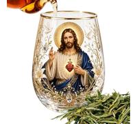 Christian Coffee Cups - 400ml Jesus Inspired Ergonomic Non Slip Glass Mug, Decorative Flower Collectible Glassware for Tea Coffee Juice and Beverages | Inspirational Drinking Cup for Home Bar Party