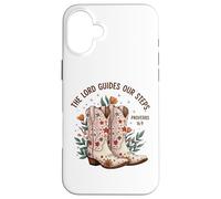 Christian Cowgirl Boots Proverbios 16:9 Verso de la Biblia Western Carcasa para iPhone 16 Plus