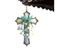 Christian Cross Hanging Ornament - Spiritual Decoration for Home Holiday Use | Hand Painted Resin with Sturdy Finish Rope Loop, Inspirational Wall and Tree Accent for Faith Based 3.94x3.94x0.39 in