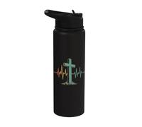 Christian Cross Heartbeat ECG Faith Pulse Retro Graphic Stainless Steel Insulated Water Bottle