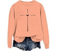 Christian Cross Pullover Hoodie para Mujeres Long Sleeve Hooded Sweatshirt con Cross Graphic Casual Wear(Orange Color-2,M)