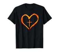 Christian Cross Revival Heart Flame - Estar en Llamas por Jesús Camiseta gráfica económica