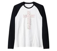 Christian Cross tee Hojas de otoño Grateful Thankful Blessed Camiseta Manga Raglan