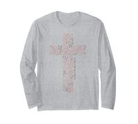 Christian Cross tee Hojas de otoño Grateful Thankful Blessed Manga Larga