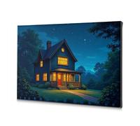Christian Easter Decor Cozy Cottage In The Night - Lienzo decorativo para baño, decoración de pared (20 x 30 cm)