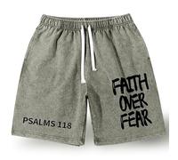 Christian Faith Over Fear Graphic Shorts for Men, Vintage Acid Wash Short, Mens Gym Sport Shorts with Pockets (Green,3XL)