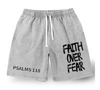 Christian Faith Over Fear Graphic Shorts for Men, Vintage Acid Wash Short, Mens Gym Sport Shorts with Pockets (Gray,L)