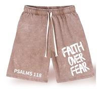 Christian Faith Over Fear Graphic Shorts for Men, Vintage Acid Wash Short, Mens Gym Sport Shorts with Pockets (Red,XXL)