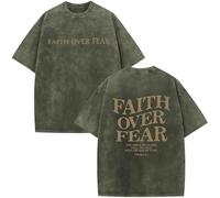 Christian Faith Over Fear Shirt for Men - Jesus Shirt, Jesus Christian Religious Tees Acid Wash God T-Shirt (Green,XXL)