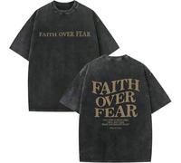 Christian Faith Over Fear Shirt for Men - Jesus Shirt, Jesus Christian Religious Tees Acid Wash God T-Shirt (Black,M)