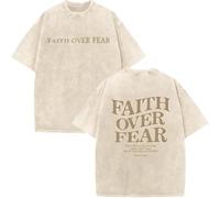 Christian Faith Over Fear Shirt for Men - Jesus Shirt, Jesus Christian Religious Tees Acid Wash God T-Shirt (Khaki,XL)