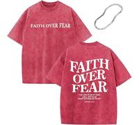 Christian Faith Over Fear Shirt for Men - Jesus Shirt, Jesus Christian Religious Tees Acid Wash Short Sleeve Tops (Pink,XXL)