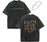 Christian Faith Over Fear Shirt for Men - Jesus Shirt, Jesus Christian Religious Tees Acid Wash Short Sleeve Tops (Black,3XL)