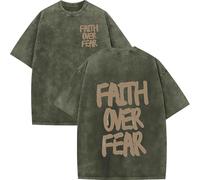 Christian Faith Over Fear Shirt for Men, Oversized Jesus Shirts Christian Graphic Tees Acid Wash tee Tops (Green-B,3XL)
