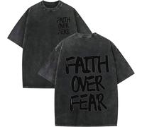 Christian Faith Over Fear Shirt for Men, Oversized Jesus Shirts Christian Graphic Tees Acid Wash tee Tops (Black-A,3XL)
