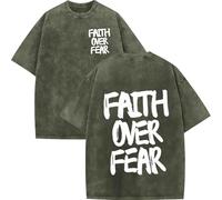 Christian Faith Over Fear Shirt for Men, Oversized Jesus Shirts Christian Graphic Tees Acid Wash tee Tops (Green-A,XL)