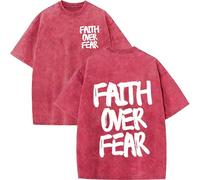 Christian Faith Over Fear Shirt for Men, Oversized Jesus Shirts Christian Graphic Tees Acid Wash tee Tops (Pink-A,S)