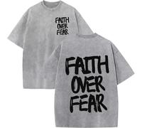 Christian Faith Over Fear Shirt for Men, Oversized Jesus Shirts Christian Graphic Tees Acid Wash tee Tops (Gray-B,XL)