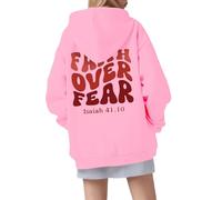 Christian Faith Over Fear - Sudadera con capucha para mujer, ajuste holgado, diseño gótico de Jesús, ropa con texto en inglés "I Love Jesus", con cordón y capucha, suéteres con forro polar