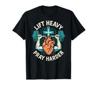 Christian Fitness Lift Heavy Pray Harder Cool Mens Faith Camiseta