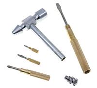 CHRISTIAN GAR Herramienta de Relojero de Mini Martillo y Destornilladores de Cobre 6 en 1 es Ideal para Lijar, Relojeros y Joyero. Bicolor