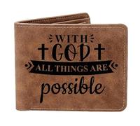 Christian Gifts Cartera de Cuero con Dios Todas Las Cosas Son posibles Cartera de Cuero Verso de la Biblia Fe Cristiano religioso para Mujeres y Hombres, con Dios, Cumpleaños