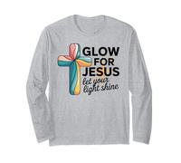 Christian Glow for Jesus Deja Que tu luz Brille Faith Cross Manga Larga