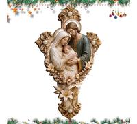 Christian Holy Family Wooden Wall Cross 11.8 Inch with Metal Hook