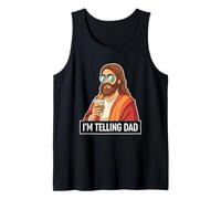 Christian I'm Telling Dad Funny Jesus Coffee Meme Camiseta sin Mangas