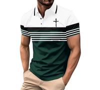 Christian Jesus Faith Cross Polo para hombre, camiseta de manga corta con botones y bolsillos, camisetas gráficas, Polo verde para hombre, L