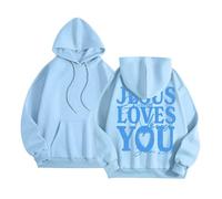 Christian Jesus Loves You - Sudadera con capucha para mujer, cuello redondo, sudadera con capucha y cuello redondo, personalizable, casual, manga larga, con gráfico y sin botones, azul, L