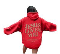 Christian Jesus Loves You - Sudadera con capucha para mujer, diseño gráfico "I Love Jesus", ajuste holgado, con letras de dibujos animados, ropa de campo, fe, Dios con capucha 2025 Western Workou