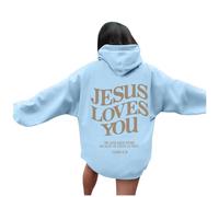 Christian Jesus Loves You - Sudadera con capucha para mujer, diseño gráfico "I Love Jesus", ajuste holgado, con letras de dibujos animados, ropa de campo, fe, Dios con capucha 2025 Western Workou