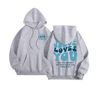 Christian Jesus Loves You Western Sudaderas con capucha para mujer, cómodas con capucha con letras Faith Y2K, a la moda, casual, gráfica, holgada, personalizadas, con capucha, gris, XXL