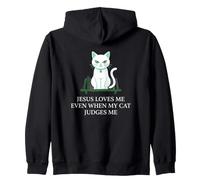 Christian Jesus me ama Incluso Cuando mi Gato juzga al dueño del Gato Sudadera con Capucha