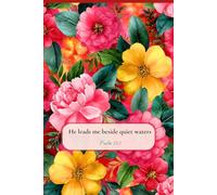 Christian Journal for Women with Bible Verse on Cover - He Leads Me Beside Quiet Waters, Psalm 23:2: Floral Notebook with Peonies