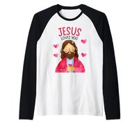 Christian Kids Jesus Loves Me God Niños Pequeños Niñas Adolescentes Jóvenes Camiseta Manga Raglan