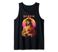 Christian Manga Juan 3:16 Jesús Sagrado Corazón Retro Atardecer Camiseta sin Mangas