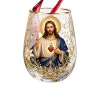 Christian Mugs | 400ml Clear Glass Jesus Mug with Floral Design | Inspirational Religious Drinking Cup Collectible Glassware | Decorative Beverage Glass for Tea Coffee Whiskey Beer Home Bar Party