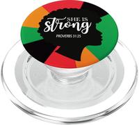 Christian Proverb Black Women She Is Strong PopSockets PopGrip para MagSafe
